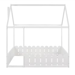Full-Size House-Shaped Bed Frame With Fence, Box Spring Needed, For Kids, Teens, Girls, Boys (Only Frame) - White 2 Full-Size House-Shaped Bed Frame With Fence, Box Spring Needed, For Kids, Teens, Girls, Boys (Only Frame) - White -NEWTRAL Sales Shop Slats are not included Full Size Wood Bed House Bed Frame with Fence for Kids Teens Girls Boys White 463841 1