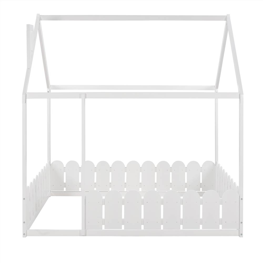 Full-Size House-Shaped Bed Frame with Fence, Box Spring Needed, for Kids, Teens, Girls, Boys (Only Frame) - White Full-Size House-Shaped Bed Frame With Fence, Box Spring Needed, For Kids, Teens, Girls, Boys (Only Frame) - White -NEWTRAL Sales Shop Slats are not included Full Size Wood Bed House Bed Frame with Fence for Kids Teens Girls Boys White 463841 1