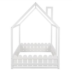 Full-Size House-Shaped Bed Frame With Fence, Box Spring Needed, For Kids, Teens, Girls, Boys (Only Frame) - White 5 Full-Size House-Shaped Bed Frame With Fence, Box Spring Needed, For Kids, Teens, Girls, Boys (Only Frame) - White -NEWTRAL Sales Shop Slats are not included Full Size Wood Bed House Bed Frame with Fence for Kids Teens Girls Boys White 463841 4