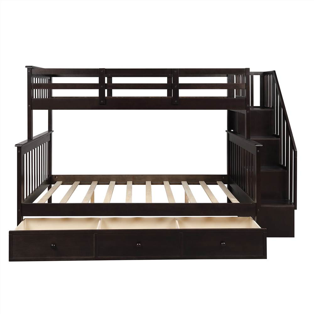 Twin-Over-Full Size Stairway Bunk Bed Frame with Storage Drawer, and Wooden Slats Support, No Spring Box Required (Frame Only) - Espresso Twin-Over-Full Size Stairway Bunk Bed Frame With Storage Drawer, And Wooden Slats Support, No Spring Box Required (Frame Only) - Espresso -NEWTRAL Sales Shop Stairway Twin Over Full Bunk Bed with Drawer Storage and Guard Rail for Bedroom Dorm for Kids Adults Espresso color 459491 1