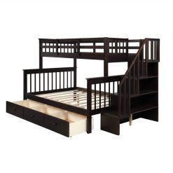 Twin-Over-Full Size Stairway Bunk Bed Frame With Storage Drawer, And Wooden Slats Support, No Spring Box Required (Frame Only) - Espresso 2 Twin-Over-Full Size Stairway Bunk Bed Frame With Storage Drawer, And Wooden Slats Support, No Spring Box Required (Frame Only) - Espresso -NEWTRAL Sales Shop Stairway Twin Over Full Bunk Bed with Drawer Storage and Guard Rail for Bedroom Dorm for Kids Adults Espresso color 459491 2