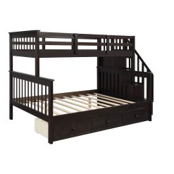 Twin-Over-Full Size Stairway Bunk Bed Frame With Storage Drawer, And Wooden Slats Support, No Spring Box Required (Frame Only) - Espresso 4 Twin-Over-Full Size Stairway Bunk Bed Frame With Storage Drawer, And Wooden Slats Support, No Spring Box Required (Frame Only) - Espresso -NEWTRAL Sales Shop Stairway Twin Over Full Bunk Bed with Drawer Storage and Guard Rail for Bedroom Dorm for Kids Adults Espresso color 459491 4
