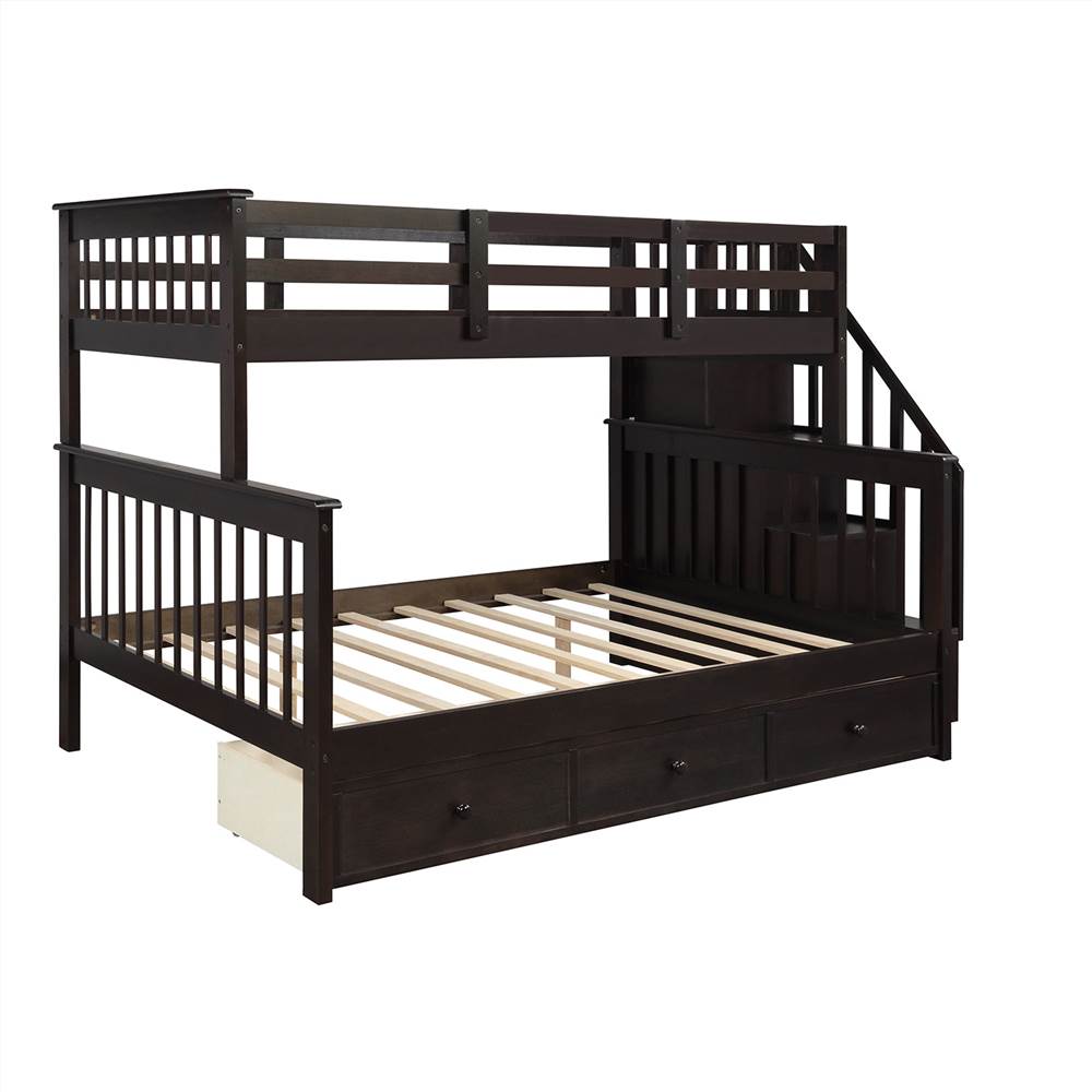 Twin-Over-Full Size Stairway Bunk Bed Frame with Storage Drawer, and Wooden Slats Support, No Spring Box Required (Frame Only) - Espresso Twin-Over-Full Size Stairway Bunk Bed Frame With Storage Drawer, And Wooden Slats Support, No Spring Box Required (Frame Only) - Espresso -NEWTRAL Sales Shop Stairway Twin Over Full Bunk Bed with Drawer Storage and Guard Rail for Bedroom Dorm for Kids Adults Espresso color 459491 4