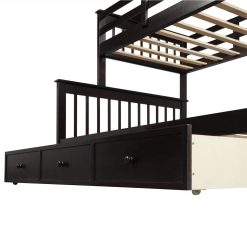 Twin-Over-Full Size Stairway Bunk Bed Frame With Storage Drawer, And Wooden Slats Support, No Spring Box Required (Frame Only) - Espresso 5 Twin-Over-Full Size Stairway Bunk Bed Frame With Storage Drawer, And Wooden Slats Support, No Spring Box Required (Frame Only) - Espresso -NEWTRAL Sales Shop Stairway Twin Over Full Bunk Bed with Drawer Storage and Guard Rail for Bedroom Dorm for Kids Adults Espresso color 459491 5