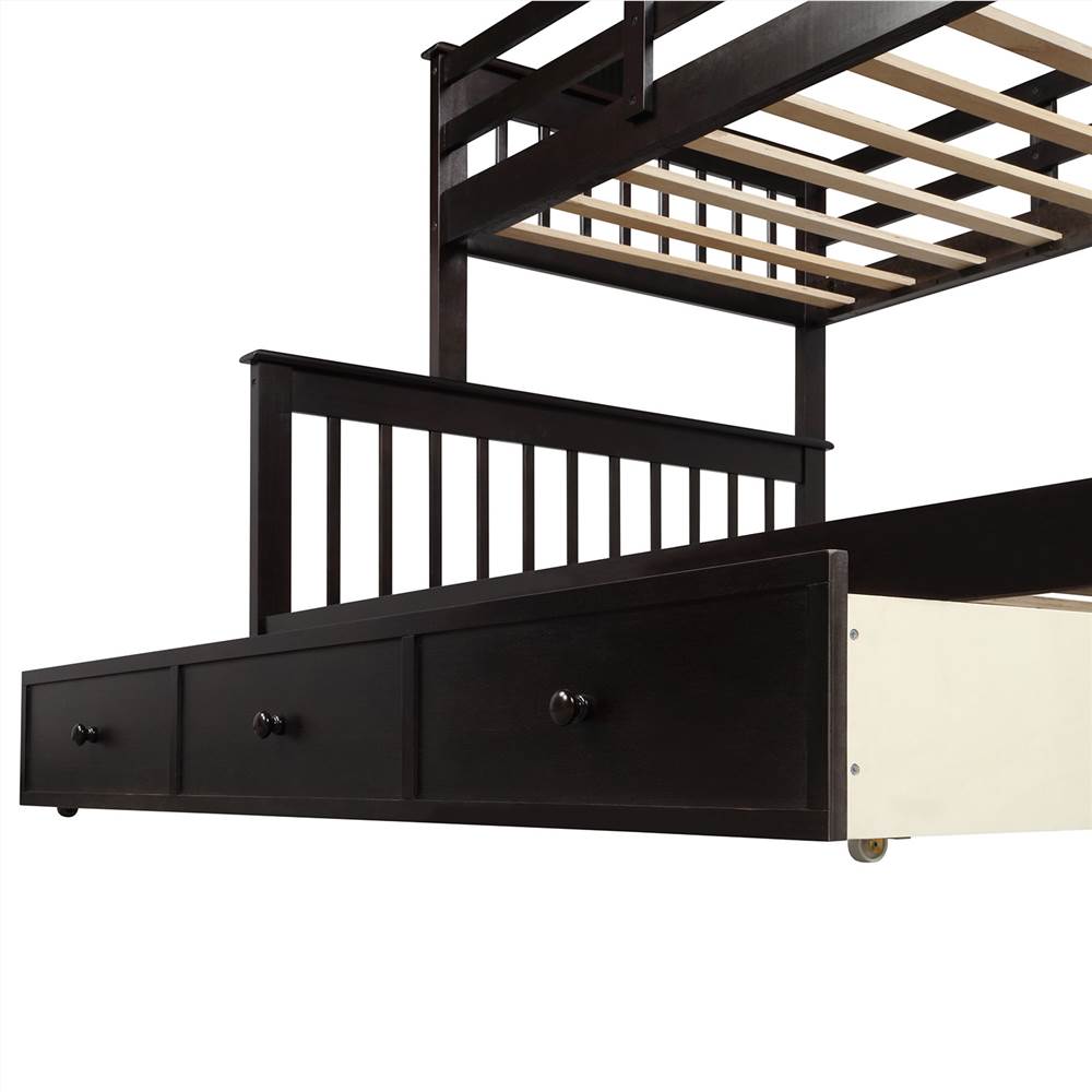 Twin-Over-Full Size Stairway Bunk Bed Frame with Storage Drawer, and Wooden Slats Support, No Spring Box Required (Frame Only) - Espresso Twin-Over-Full Size Stairway Bunk Bed Frame With Storage Drawer, And Wooden Slats Support, No Spring Box Required (Frame Only) - Espresso -NEWTRAL Sales Shop Stairway Twin Over Full Bunk Bed with Drawer Storage and Guard Rail for Bedroom Dorm for Kids Adults Espresso color 459491 5