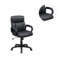 Modern Leisure PU Upholstered Swivel Chair Height Adjustable With Ergonomic Backrest And Casters For Living Room, Bedroom, Dining Room, Office - Black -NEWTRAL Sales Shop Standard Back Upholstered Office Chair Black 469882 3