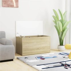 Storage Chest White And Sonoma Oak 84x42x46 Cm Chipboard