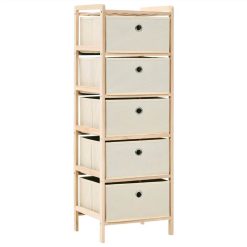 Storage Rack With 5 Fabric Baskets Cedar Wood Beige