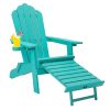TALE AC02G Adirondack Chairs With Cup Holder, High Plastic Wood Patio Chairs, 380lbs Load Capacity, Pull Out Ottoman, Weather Resistant - Green