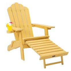 NEWTRAL Sales Shop 35 TALE AC02Y Adirondack Chairs With Cup Holder, High Plastic Wood Patio Chairs, 380lbs Load Capacity, Pull Out Ottoman, Weather Resistant - Yellow