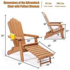 TALE AC02Y Adirondack Chairs With Cup Holder, High Plastic Wood Patio Chairs, 380lbs Load Capacity, Pull Out Ottoman, Weather Resistant - Yellow -NEWTRAL Sales Shop TALE AC02Y Adirondack Chairs with Cup Holder Yellow 519130 2