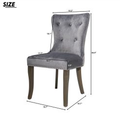 TOPMAX Velvet Upholstered Chair Set Of 2, With Curved Backrest And Rubber Wood Legs For Dining Room, Bedroom, Living Room, Office - Grey -NEWTRAL Sales Shop TOPMAX Victorian Dining Chair Button Tufted Armless Chair Upholstered Accent Chair Nailhead Trim Chair Ring Pull Set of 2 Grey 457195 5