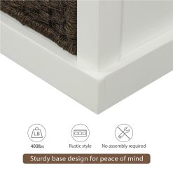 TREXM 43.7" Rustic Style Wooden Storage Bench With 3 Removable Rattan Basket, For Entrance, Hallway, Bedroom - White 5 TREXM 43.7" Rustic Style Wooden Storage Bench With 3 Removable Rattan Basket, For Entrance, Hallway, Bedroom - White -NEWTRAL Sales Shop TREXM Rustic Storage Bench with 3 Removable Classic Rattan Basket Entryway Bench Storage Bench with Removable Cushion White 463054 6