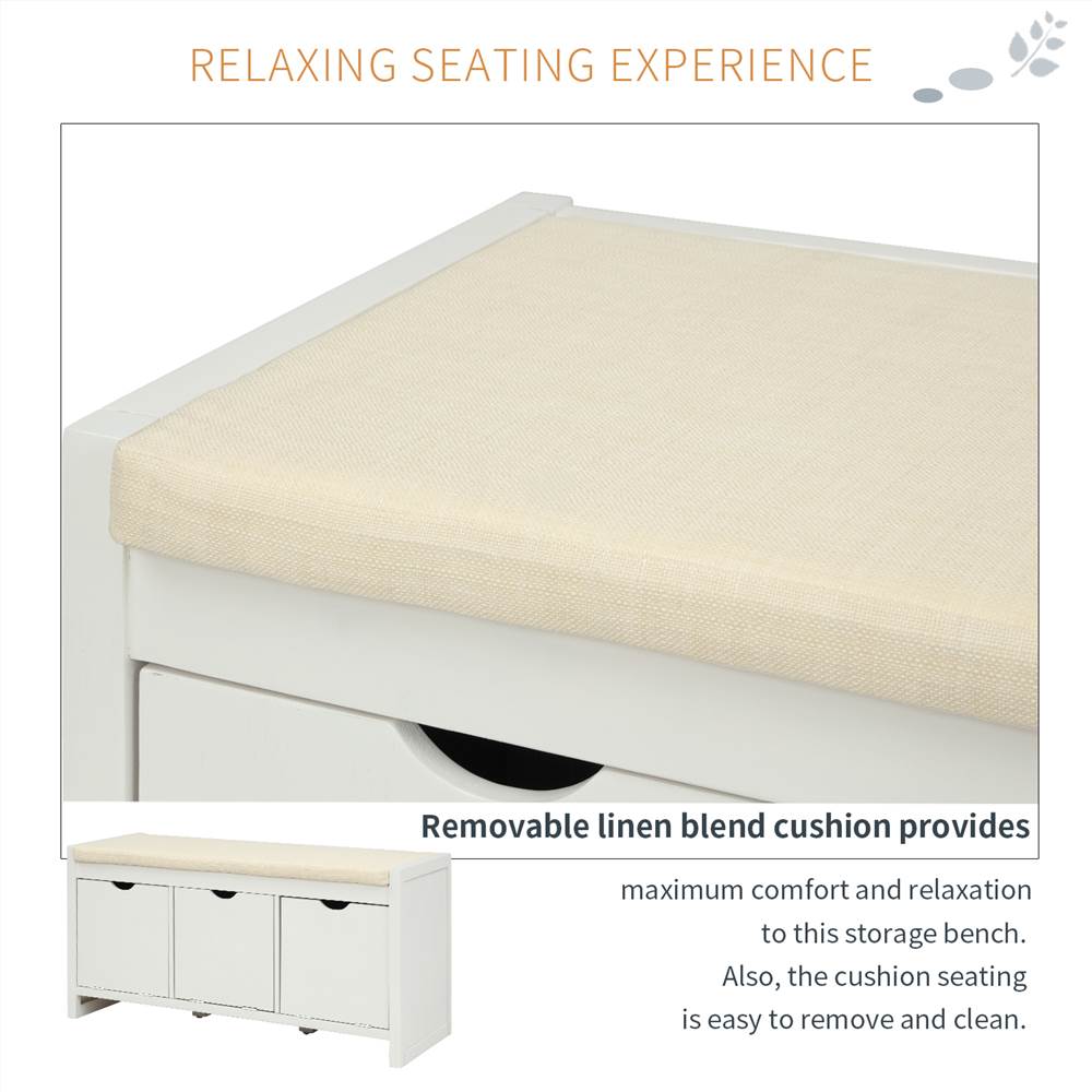 TREXM 39" Wooden Storage Bench with Removable Cushion and 3 Flip Lock Storage Cubbies, for Entrance, Hallway, Bedroom, Living Room - White TREXM 39" Wooden Storage Bench With Removable Cushion And 3 Flip Lock Storage Cubbies, For Entrance, Hallway, Bedroom, Living Room - White -NEWTRAL Sales Shop TREXM Storage Bench with Removale Cushion and 3 Flip Lock Storage Cubbies for Living Room Entryway White 463059 4