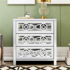 TREXM 26" Wooden Storage Cabinet With 3 Drawers And Decorative Mirror, For Entrance, Hallway, Dining Room, Kitchen - White