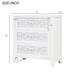 TREXM 26" Wooden Storage Cabinet With 3 Drawers And Decorative Mirror, For Entrance, Hallway, Dining Room, Kitchen - White -NEWTRAL Sales Shop TREXM Wooden Storage Cabinet with 3 Drawers and Decorative Mirror Natural Wood Antique White 459125 2