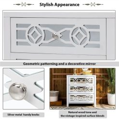 TREXM 26" Wooden Storage Cabinet With 3 Drawers And Decorative Mirror, For Entrance, Hallway, Dining Room, Kitchen - White -NEWTRAL Sales Shop TREXM Wooden Storage Cabinet with 3 Drawers and Decorative Mirror Natural Wood Antique White 459125 3