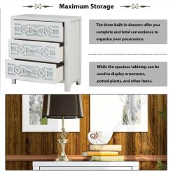 TREXM 26" Wooden Storage Cabinet With 3 Drawers And Decorative Mirror, For Entrance, Hallway, Dining Room, Kitchen - White -NEWTRAL Sales Shop TREXM Wooden Storage Cabinet with 3 Drawers and Decorative Mirror Natural Wood Antique White 459125 4