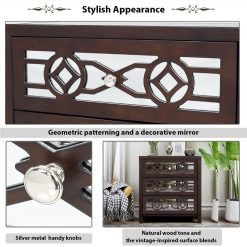 TREXM 26" Wooden Storage Cabinet With 3 Drawers And Decorative Mirror, For Entrance, Hallway, Dining Room, Kitchen - Espresso 3 TREXM 26" Wooden Storage Cabinet With 3 Drawers And Decorative Mirror, For Entrance, Hallway, Dining Room, Kitchen - Espresso -NEWTRAL Sales Shop TREXM Wooden Storage Cabinet with 3 Drawers and Decorative Mirror Natural Wood Espresso 459124 3