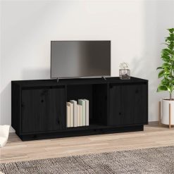 TV Cabinet Black 110.5x35x44 Cm Solid Wood Pine