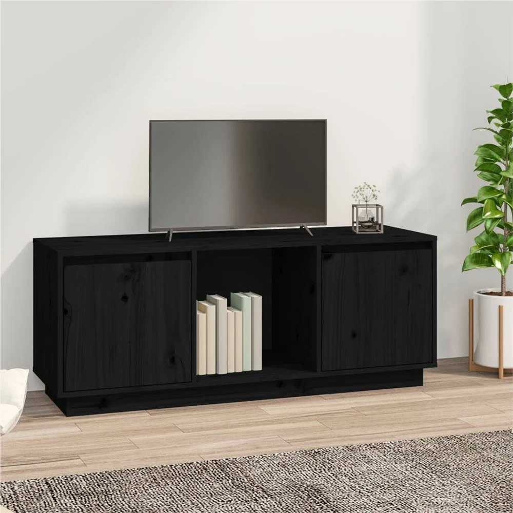 TV Cabinet Black 110.5x35x44 Cm Solid Wood Pine 1 TV Cabinet Black 110.5x35x44 Cm Solid Wood Pine