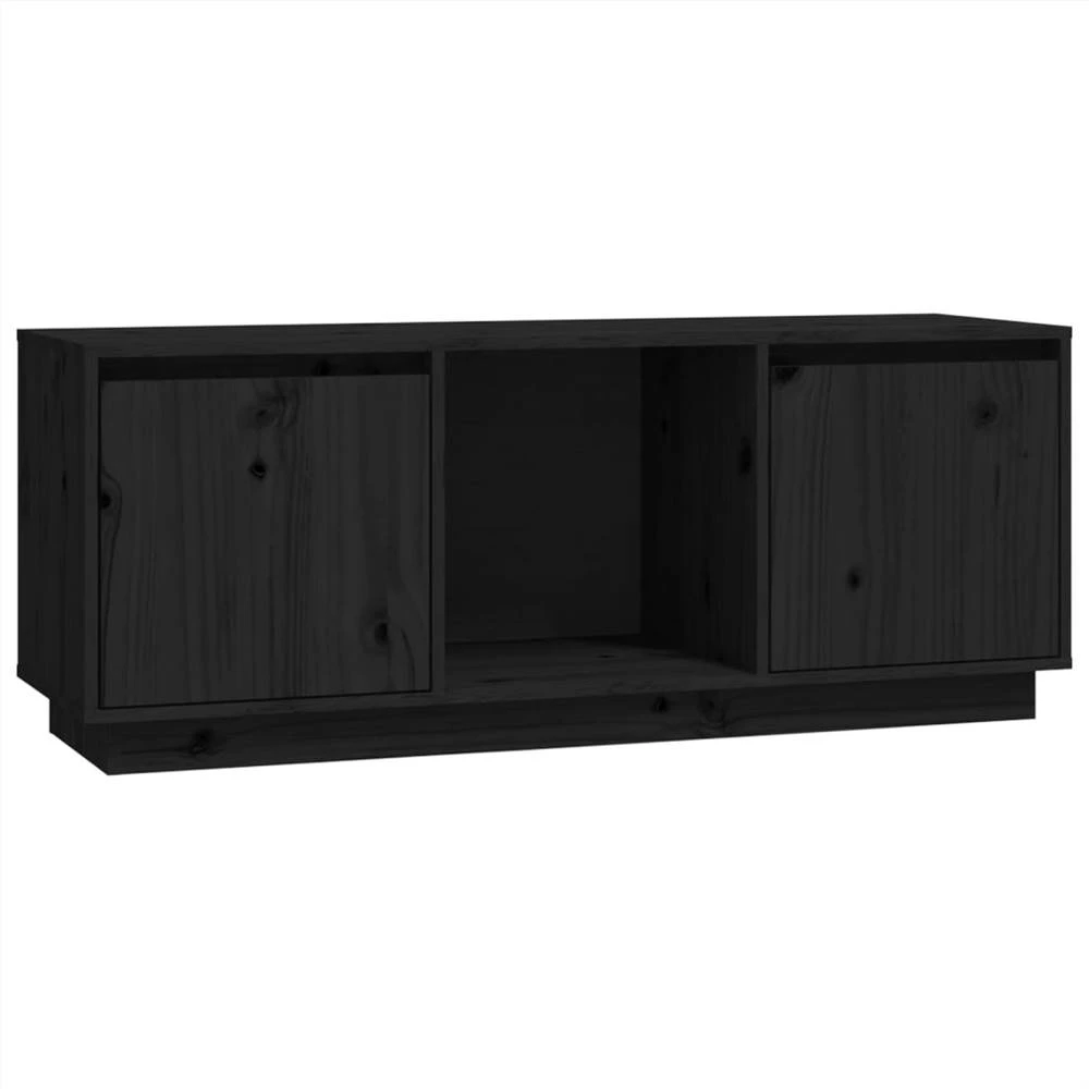 TV Cabinet Black 110.5x35x44 Cm Solid Wood Pine 2 TV Cabinet Black 110.5x35x44 Cm Solid Wood Pine - Image 2