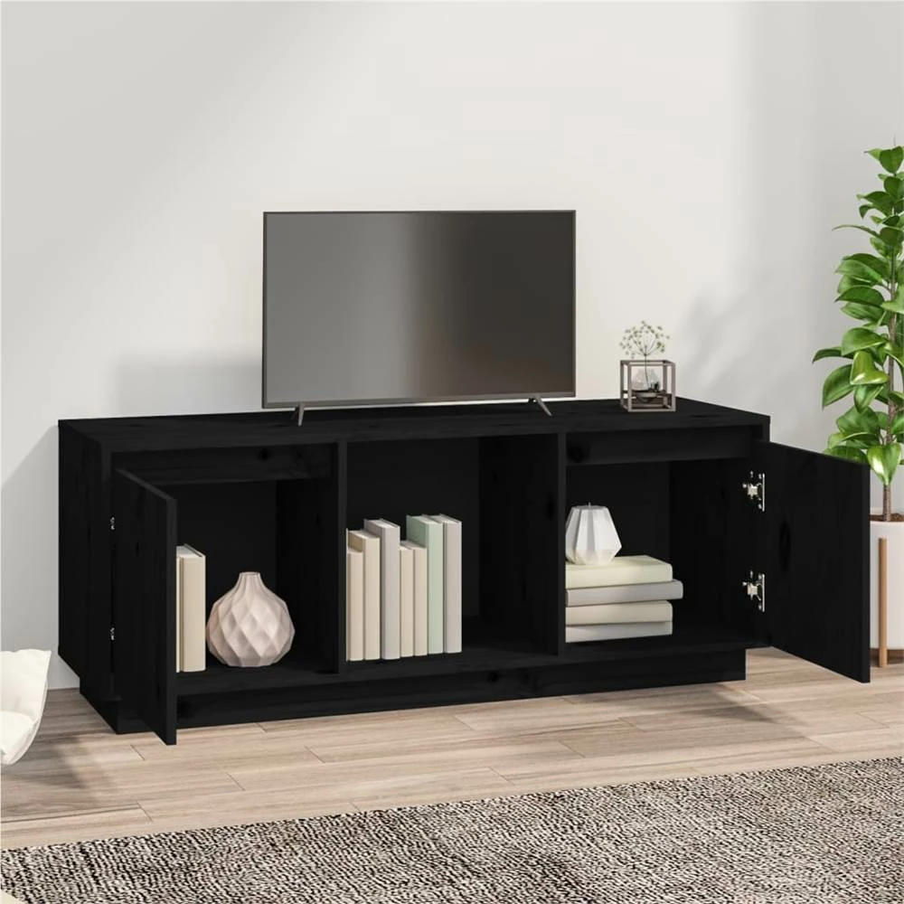 TV Cabinet Black 110.5x35x44 Cm Solid Wood Pine 3 TV Cabinet Black 110.5x35x44 Cm Solid Wood Pine - Image 3