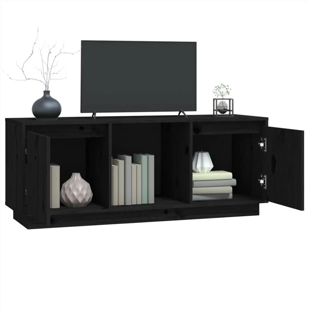 TV Cabinet Black 110.5x35x44 Cm Solid Wood Pine 4 TV Cabinet Black 110.5x35x44 Cm Solid Wood Pine - Image 4