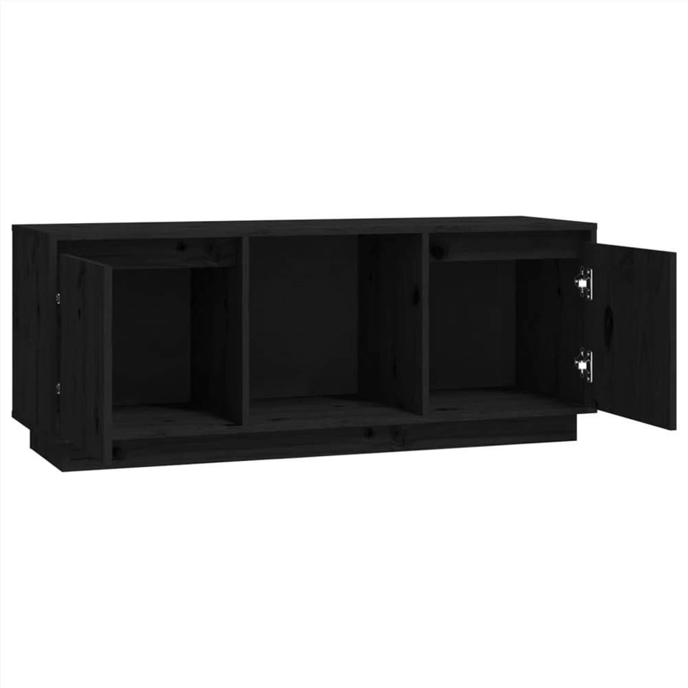 TV Cabinet Black 110.5x35x44 Cm Solid Wood Pine 5 TV Cabinet Black 110.5x35x44 Cm Solid Wood Pine - Image 5