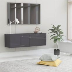 TV Cabinet High Gloss Grey 100x30x30 Cm Chipboard