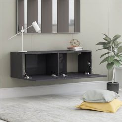 TV Cabinet High Gloss Grey 100x30x30 Cm Chipboard -NEWTRAL Sales Shop TV Cabinet High Gloss Grey 100x30x30 cm Chipboard 490586 2