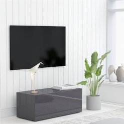 TV Cabinet High Gloss Grey 80x34x30 Cm Chipboard