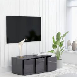 TV Cabinet High Gloss Grey 80x34x30 Cm Chipboard -NEWTRAL Sales Shop TV Cabinet High Gloss Grey 80x34x30 cm Chipboard 488703 2