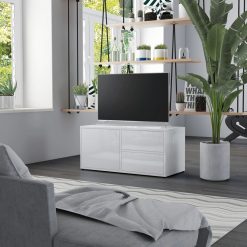 TV Cabinet High Gloss White 80x34x36 Cm Chipboard