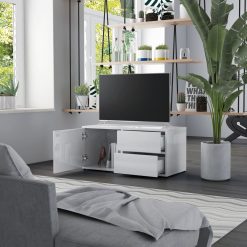 TV Cabinet High Gloss White 80x34x36 Cm Chipboard -NEWTRAL Sales Shop TV Cabinet High Gloss White 80x34x36 cm Chipboard 432244 2