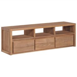 TV Cabinet Solid Teak Wood With Natural Finish 120x30x40 Cm