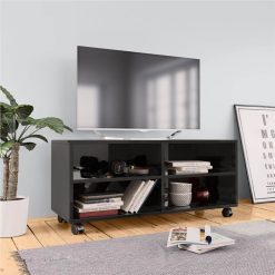 TV Cabinet With Castors High Gloss Black 90x35x35 Cm Chipboard