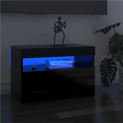 TV Cabinet With LED Lights High Gloss Black 60x35x40 Cm
