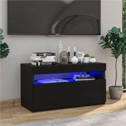 TV Cabinet With LED Lights High Gloss Black 75x35x40 Cm