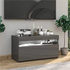 TV Cabinet With LED Lights High Gloss Grey 75x35x40 Cm -NEWTRAL Sales Shop TV Cabinet with LED Lights High Gloss Grey 75x35x40 cm 509325 3
