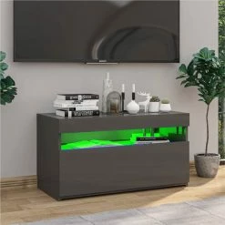 TV Cabinet With LED Lights High Gloss Grey 75x35x40 Cm -NEWTRAL Sales Shop TV Cabinet with LED Lights High Gloss Grey 75x35x40 cm 509325 4