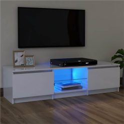 TV Cabinet With LED Lights High Gloss White 120x30x35.5 Cm