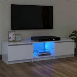 TV Cabinet With LED Lights High Gloss White 120x30x35.5 Cm