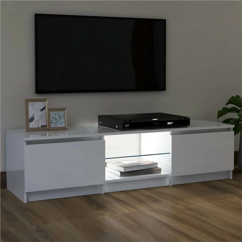 TV Cabinet With LED Lights High Gloss White 120x30x35.5 Cm 5 TV Cabinet With LED Lights High Gloss White 120x30x35.5 Cm - Image 5