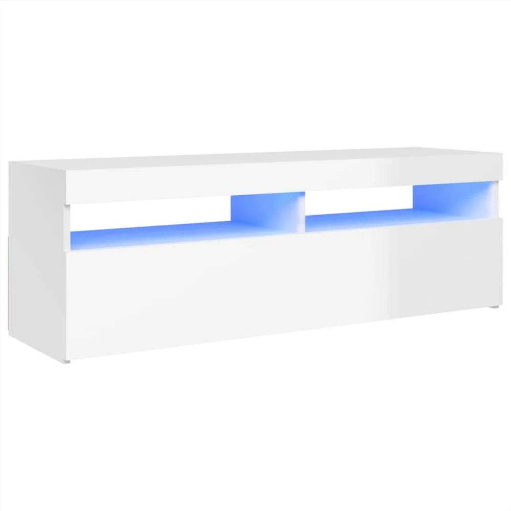 TV Cabinet With LED Lights High Gloss White 120x35x40 Cm 2 TV Cabinet With LED Lights High Gloss White 120x35x40 Cm - Image 2