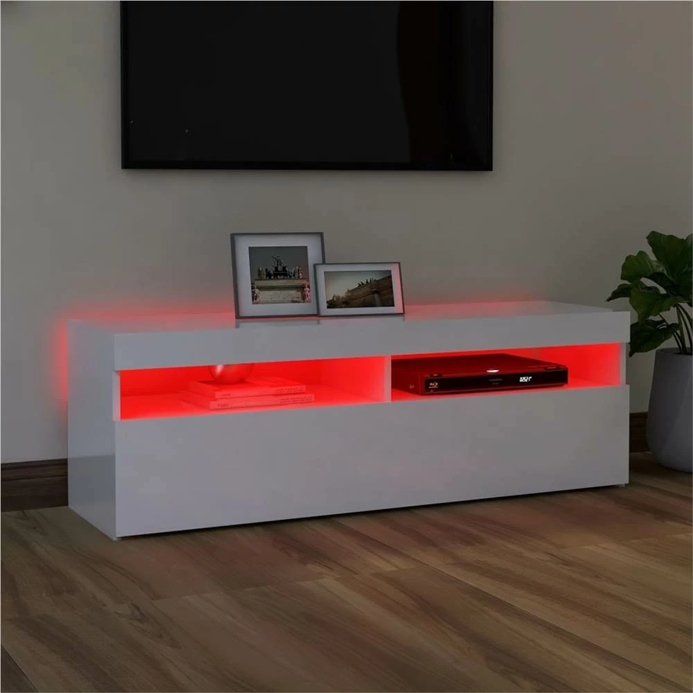 TV Cabinet With LED Lights High Gloss White 120x35x40 Cm 4 TV Cabinet With LED Lights High Gloss White 120x35x40 Cm - Image 4