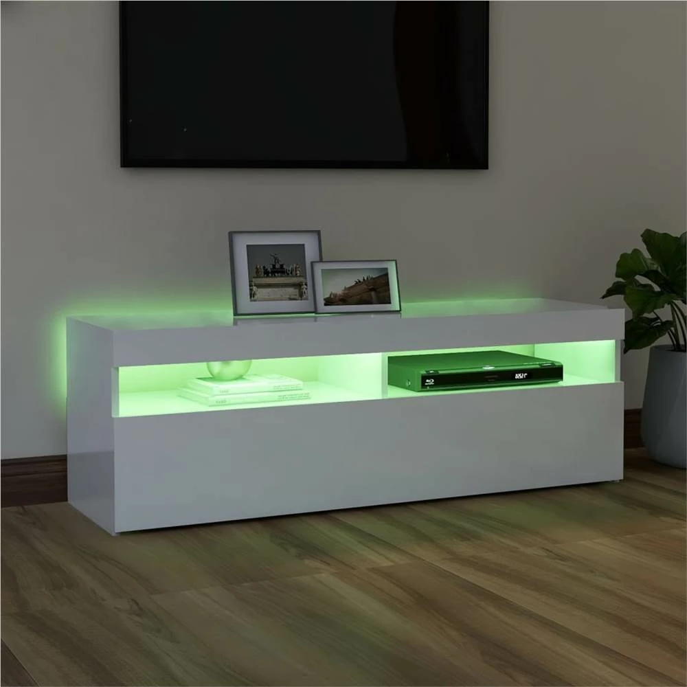 TV Cabinet With LED Lights High Gloss White 120x35x40 Cm 5 TV Cabinet With LED Lights High Gloss White 120x35x40 Cm - Image 5