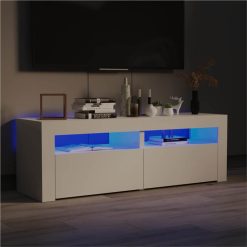 TV Cabinet With LED Lights High Gloss White 120x35x40 Cm