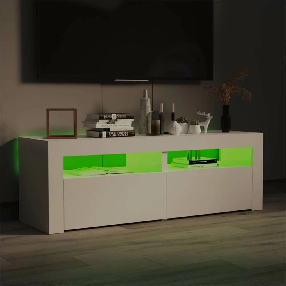 TV Cabinet With LED Lights High Gloss White 120x35x40 Cm 3 TV Cabinet With LED Lights High Gloss White 120x35x40 Cm - Image 3