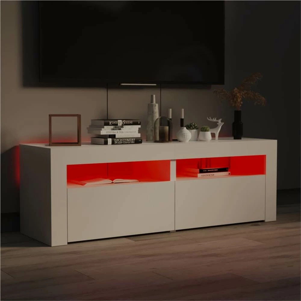 TV Cabinet With LED Lights High Gloss White 120x35x40 Cm 4 TV Cabinet With LED Lights High Gloss White 120x35x40 Cm - Image 4
